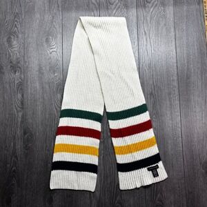 Hudson's Bay Company Multi Stripe Ribbed Knit Wool Blend Scarf Cream White